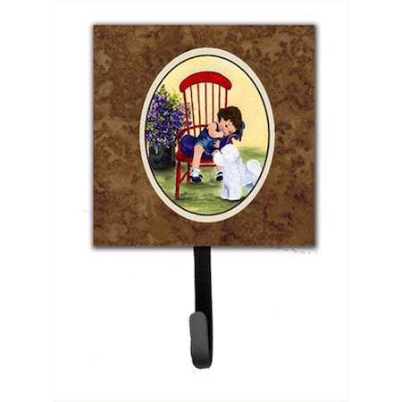 Jensendistributionservices 4.25 x 6 in. Little Girl with Her Bichon Frise Leash Or Key Hook MI1712368